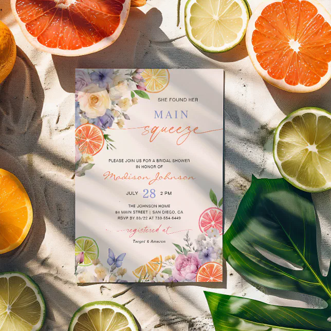 Citrus She Found Her Main Squeeze Bridal Shower Invitation | Zazzle