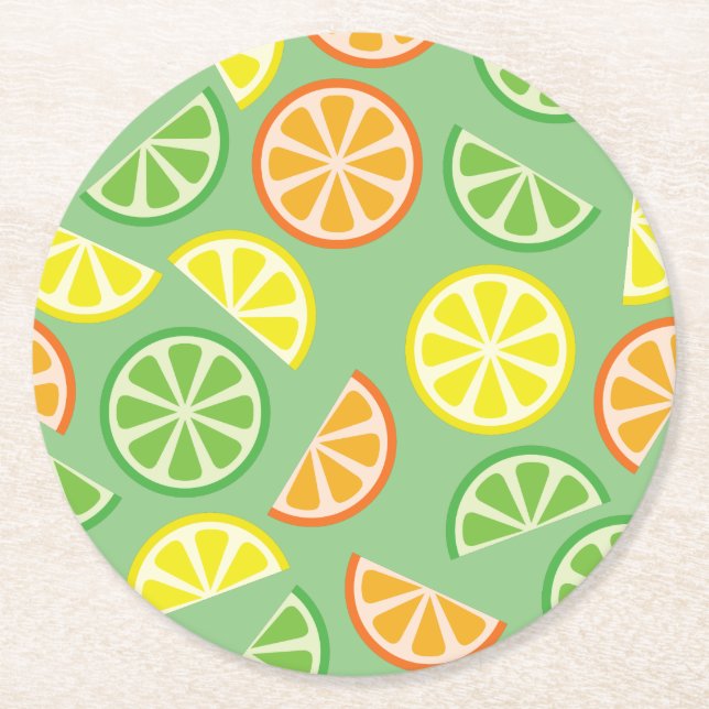 Citrus Slice Birthday Party Round Paper Coaster (Front)