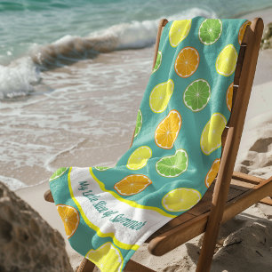 Citrus Slice of Summer Personalized Teal Beach Towel