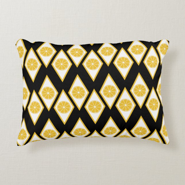 Citrus Slices in Modern Diamond Pattern Accent Pillow (Front)