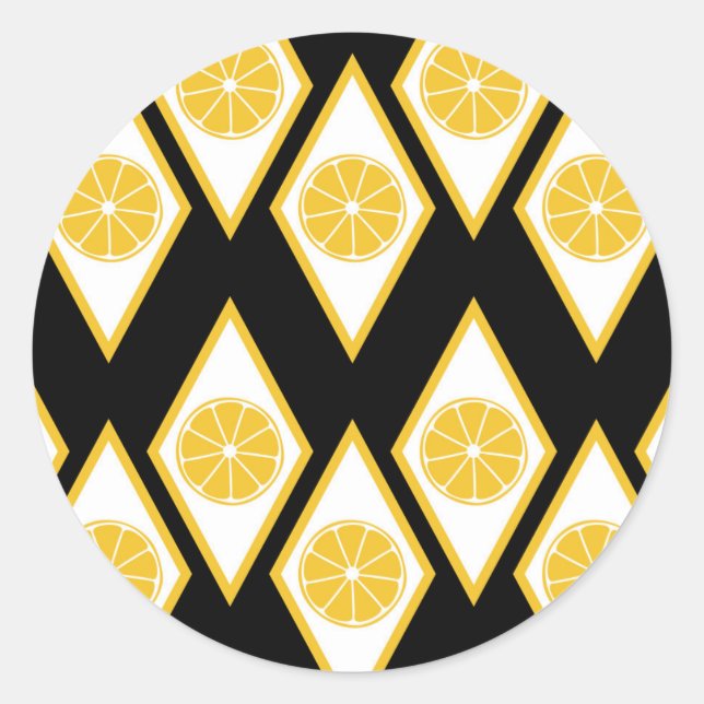 Citrus Slices in Modern Diamond Pattern Classic Round Sticker (Front)