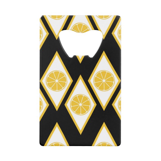 Citrus Slices in Modern Diamond Pattern Credit Card Bottle Opener (Front)