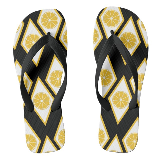 Citrus Slices in Modern Diamond Pattern Flip Flops (Footbed)