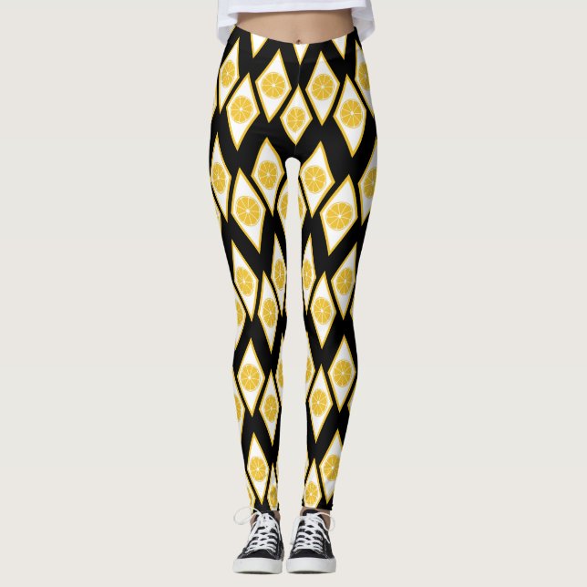 Citrus Slices in Modern Diamond Pattern Leggings (Front)