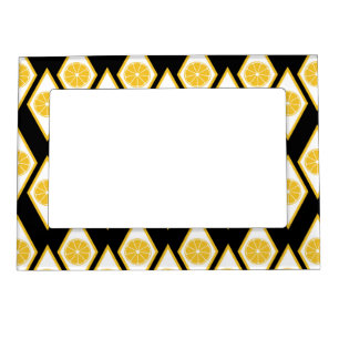 Citrus Slices in Modern Diamond Pattern Magnetic Frame