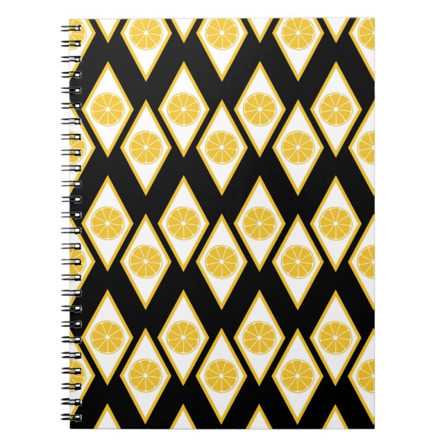 Citrus Slices in Modern Diamond Pattern Notebook (Front)