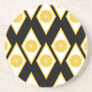 Citrus Slices in Modern Diamond Pattern Sandstone Coaster