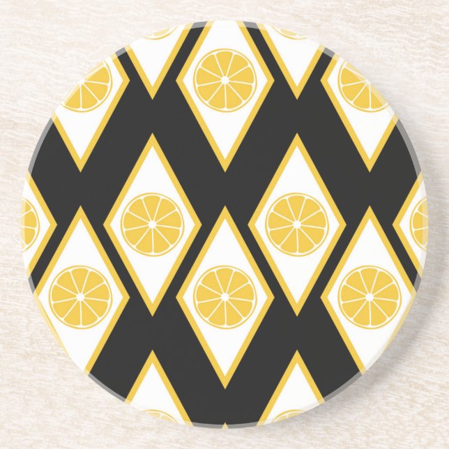 Citrus Slices in Modern Diamond Pattern Sandstone Coaster (Front)