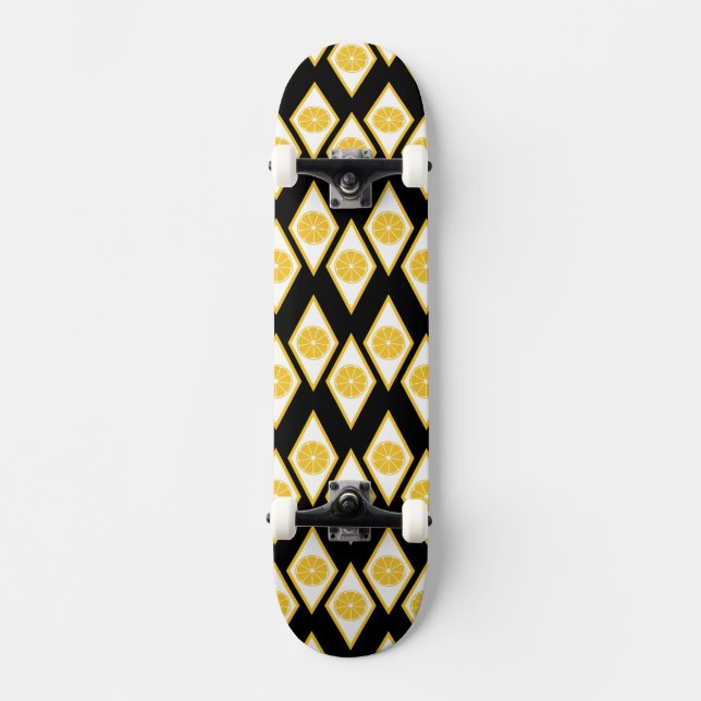 Citrus Slices in Modern Diamond Pattern Skateboard Deck (Front)