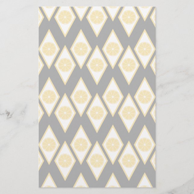 Citrus Slices in Modern Diamond Pattern Stationery (Front)