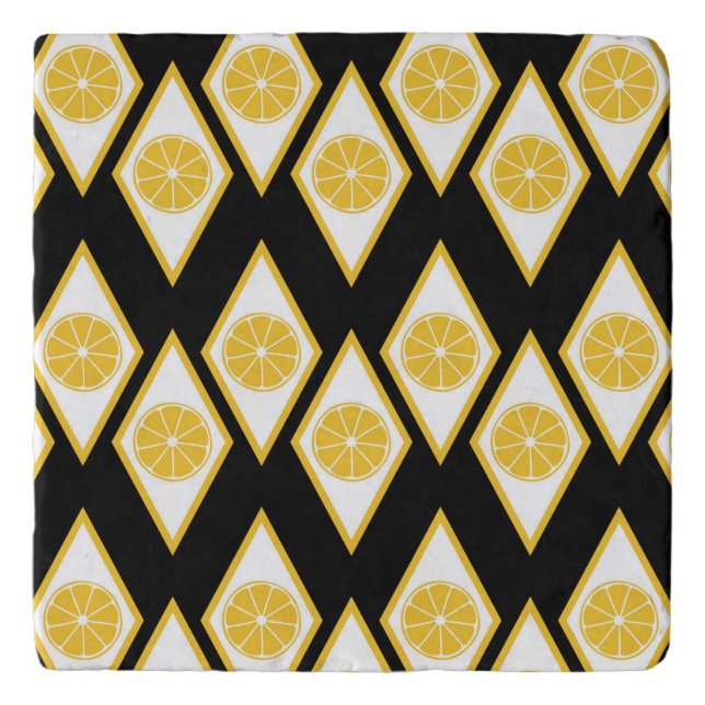 Citrus Slices in Modern Diamond Pattern Trivet (Front)