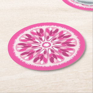 Citrus Slices Pink Lemon Round Paper Coaster