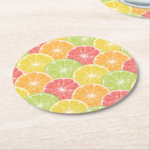 Citrus Slices Round Paper Coaster