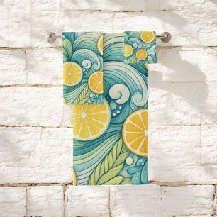 Citrus Spa Whimsical Watercolor Lemon & Lime Bath Towel Set