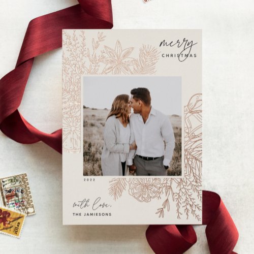 Citrus  Spice  Christmas Photo Rose Gold Foil Holiday Card