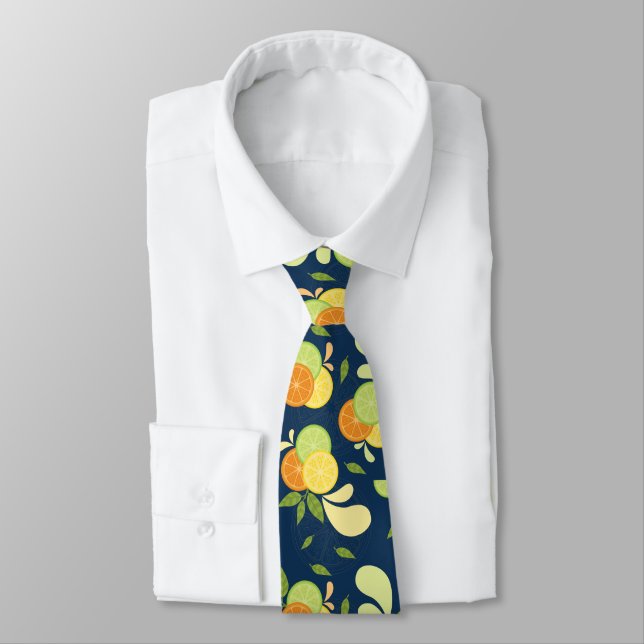 Citrus Splash Illustration Neck Tie (Tied)