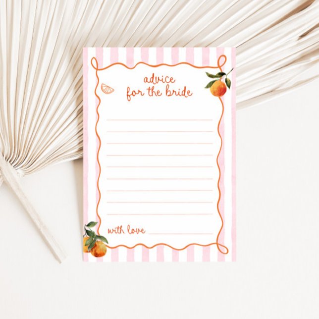 Citrus Spritz Pink Stripes Bridal Advice Card (Creator Uploaded)