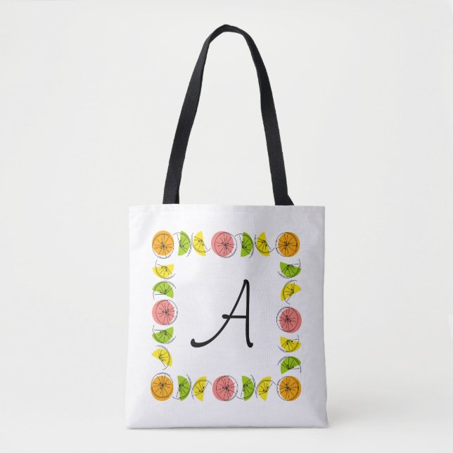 Citrus Square Monogram pink back all over tote Bag (Front)