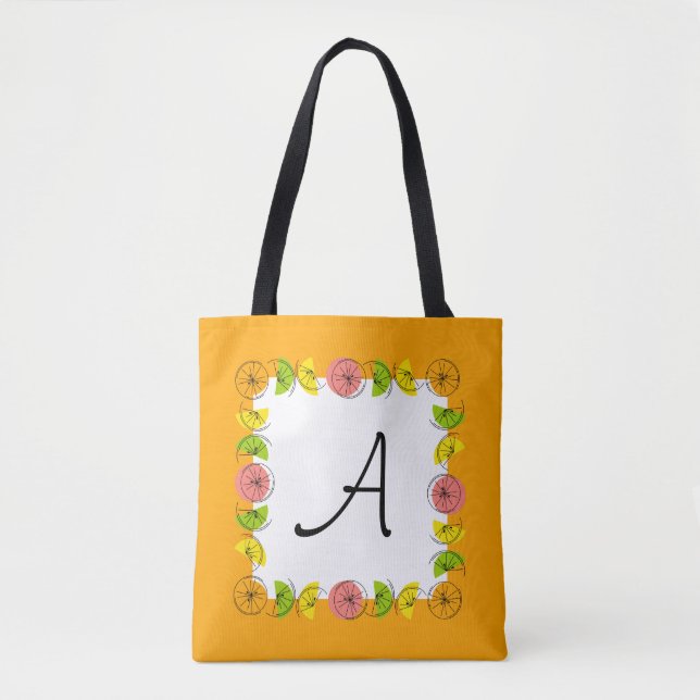 Citrus Square Orange Monogram all over tote Bag (Front)