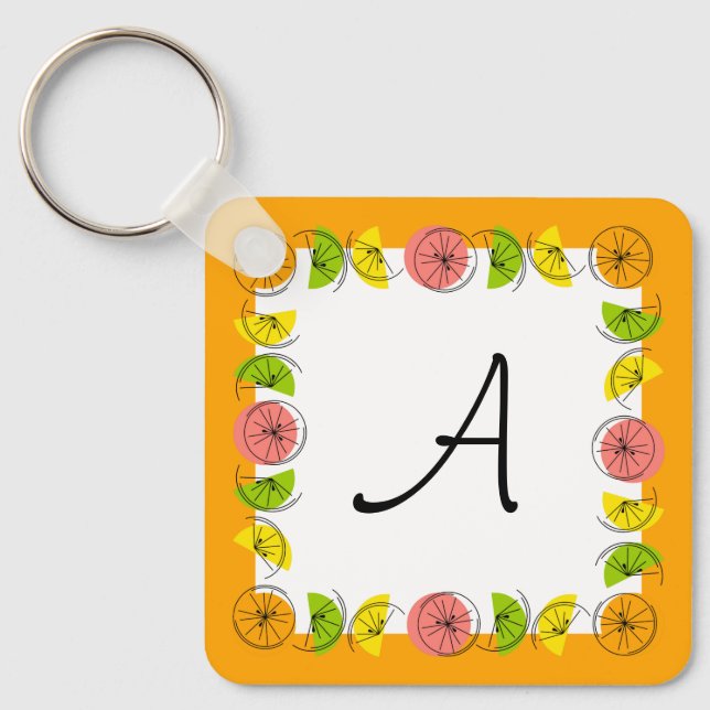 Citrus Square Orange Monogram aluminium  Keychain (Front)