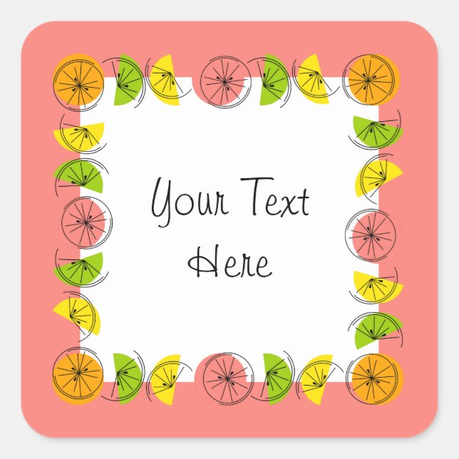Citrus Square Pink Text sticker square (Front)