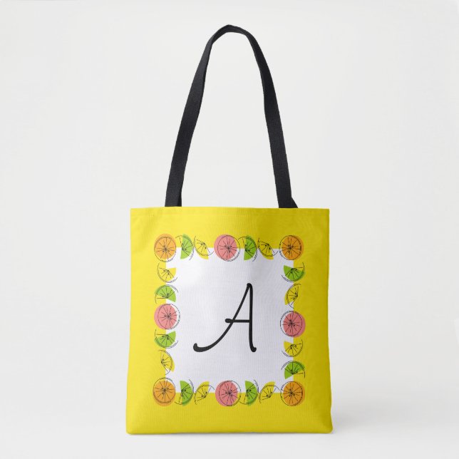 Citrus Square Yellow Monogram all over tote Bag (Front)