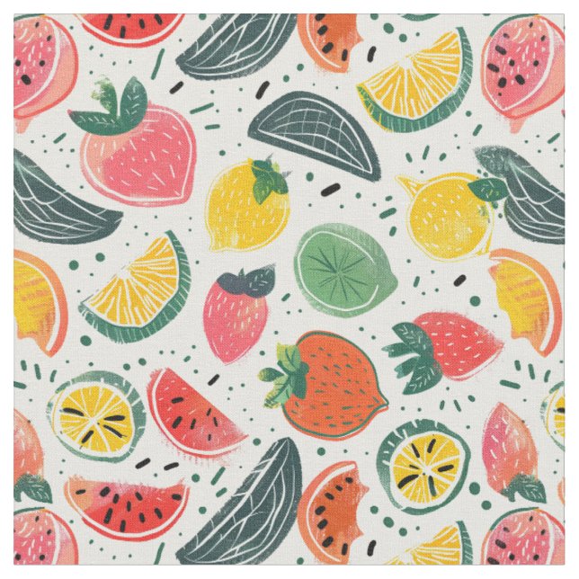 Citrus & Strawberry Pattern Fabric (Close Up)