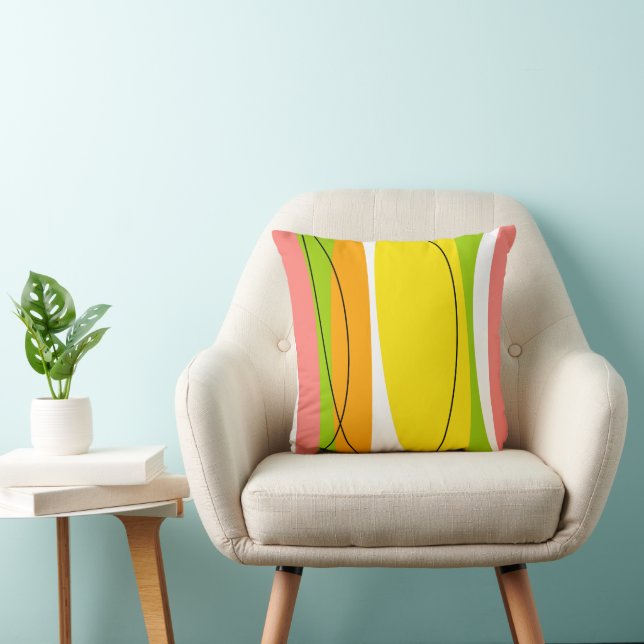 Citrus Stripe pink back square Throw Pillow (Chair)