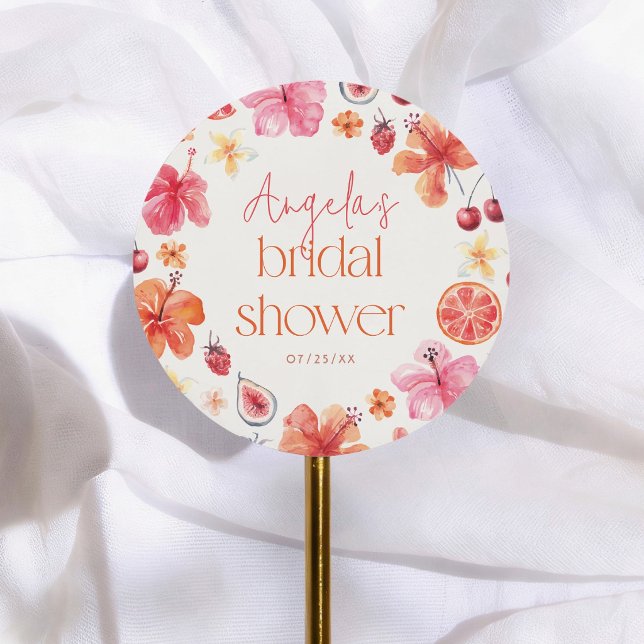 Citrus Summer Bridal Shower Classic Round Sticker (Creator Uploaded)