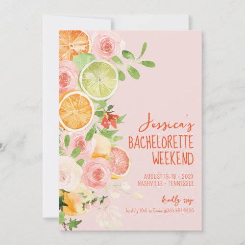 Citrus Summer Floral Bachelorette weekend Invitation