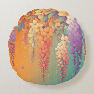 Citrus Sunset Wisteria Round Pillow