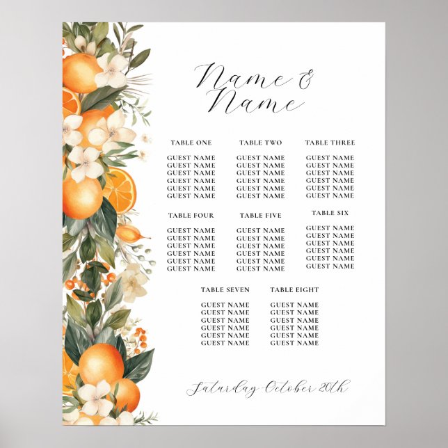 Citrus Table 8 Seating Wedding Floral Oranges Poster (Front)