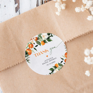 Citrus theme oranges foliage bridal thank you classic round sticker