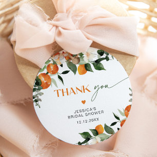Citrus theme oranges foliage bridal thank you favor tags