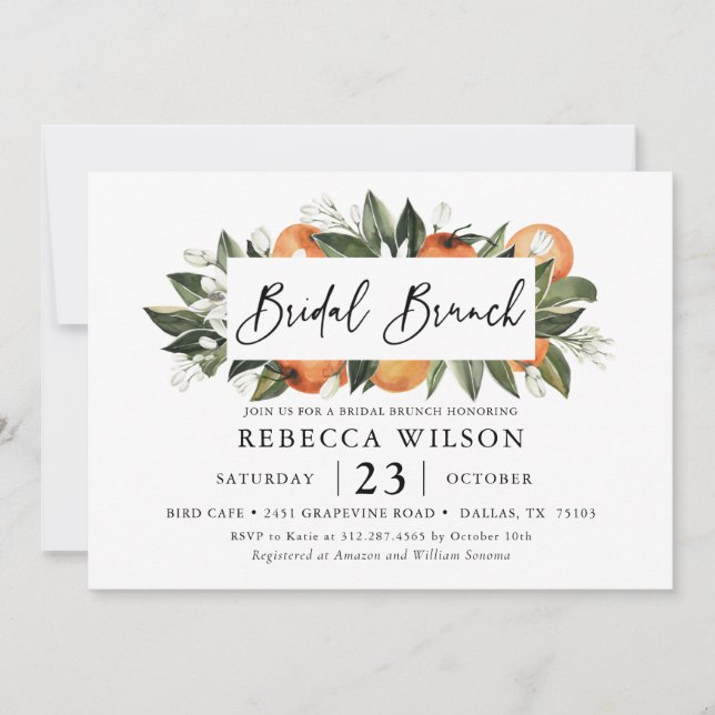 Citrus Theme Rustic Bridal Brunch Invitation (Front)