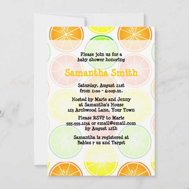 Citrus Themed Baby Shower Invitation (Front)