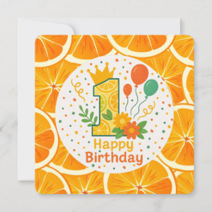 Citrus-Themed First Birthday Number “1” Thank You Card