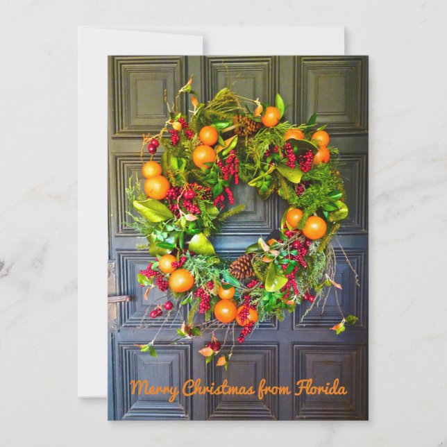 Citrus Themed Holiday Wreath Bok Gardens Florida Card (Front)