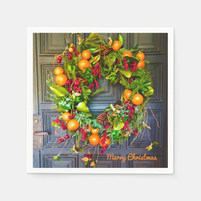 Citrus Themed Holiday Wreath Bok Gardens Florida Napkins (Front)
