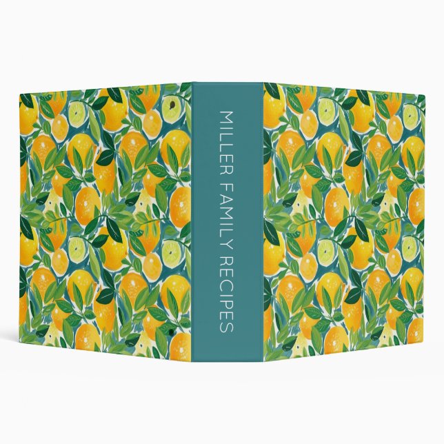 Citrus Tree Art Lemons Oranges Limes OWN TEXT Fun 3 Ring Binder (Background)