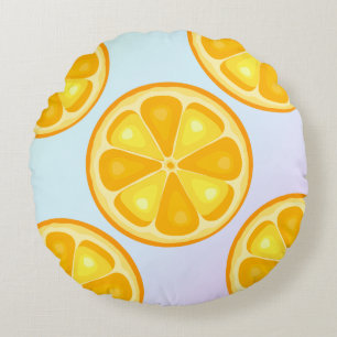 Citrus TROPICAL SUMMER FRUIT Orange lemons Slice Round Pillow