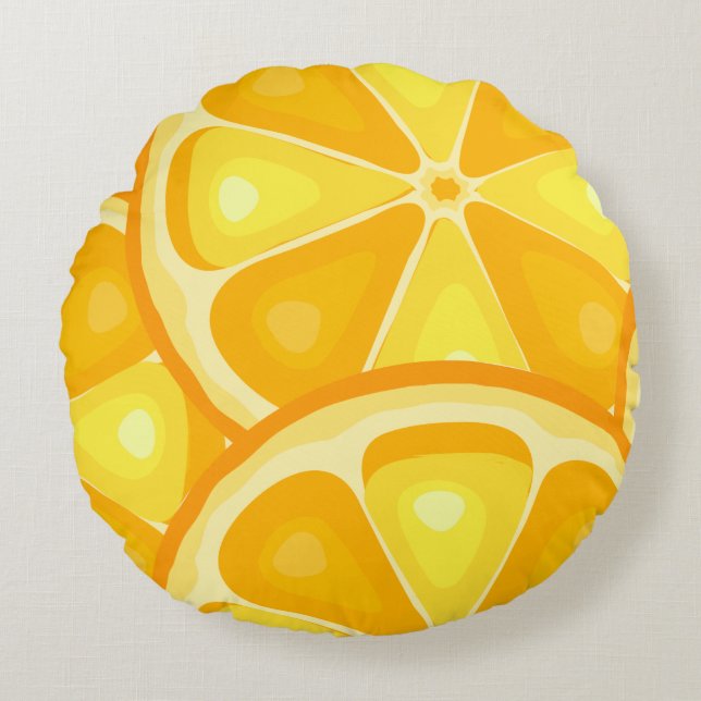 Citrus TROPICAL SUMMER FRUIT Orange lemons Slice Round Pillow (Front)