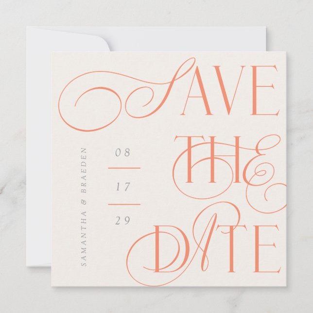 Citrus Twist Modern Calligraphy Save The Date Card (Front)
