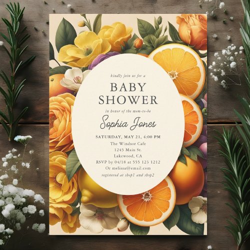 Citrus Vibrant Bloom Cottagecore Baby Shower Invitation