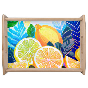 Citrus, Vibrant Watercolor Pattern,  Serving Tray