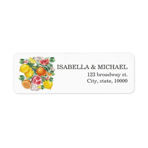 Citrus Watercolor Botanical Wedding Address Label