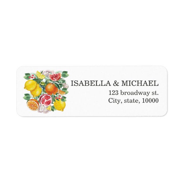 Citrus Watercolor Botanical Wedding Address Label (Front)