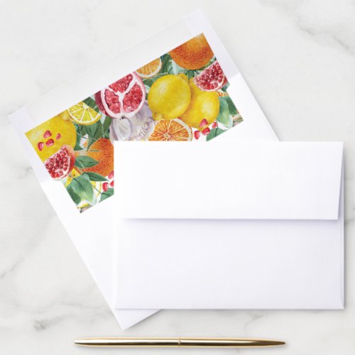 Citrus Watercolor Botanical Wedding Envelope Liner