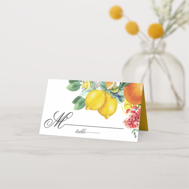Citrus Watercolor Botanical Wedding Place Card (Front)