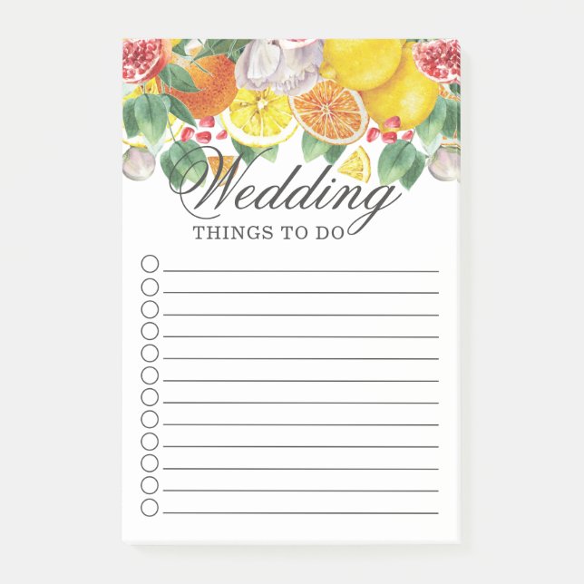 Citrus Watercolor Botanical Wedding Post-it Notes (Front)
